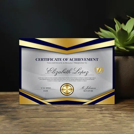 Professional Certificate of Achievement Award Customized Horizontal Landscape Certificate