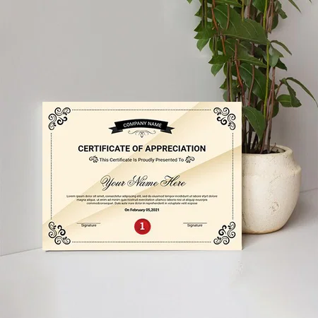 Pink Certificate Of Appreciation Customized Horizontal Landscape Certificate