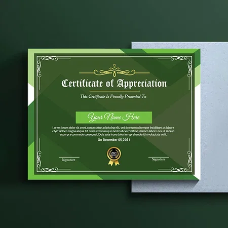 Green Certificate Of Appreciation Customized Horizontal Landscape Certificate