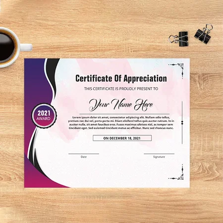 Purple Certificate Of Appreciation Customized Horizontal Landscape Certificate
