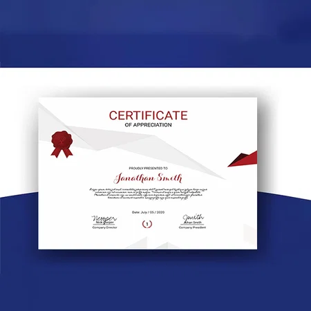 White Red Certificate Of Appreciation Customized Horizontal Landscape Certificate