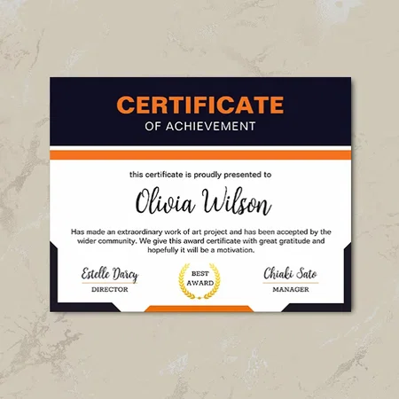 Blue Orange Certificate Template Flyer Customized Horizontal Landscape Certificate