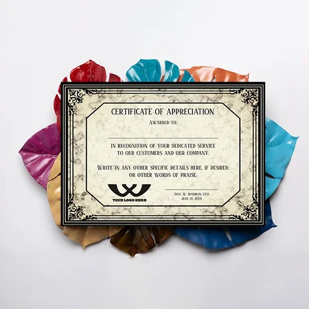 Certificate of Appreciation Staff Employee Award Customized Horizontal Landscape Certificate