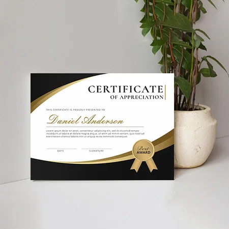 Professional Certificate of Appreciation Award Customized Horizontal Landscape Certificate