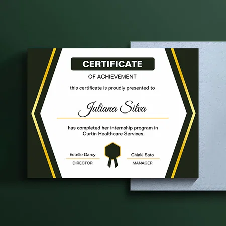 Black White Certificate of Acheivement Template Customized Horizontal Landscape Certificate