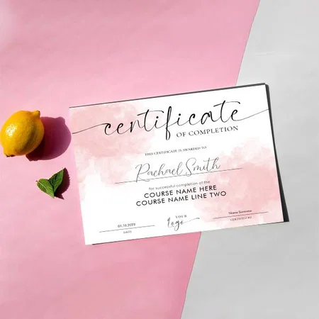 Modern Blush Pink Beauty Course Completion Award Customized Horizontal Landscape Certificate