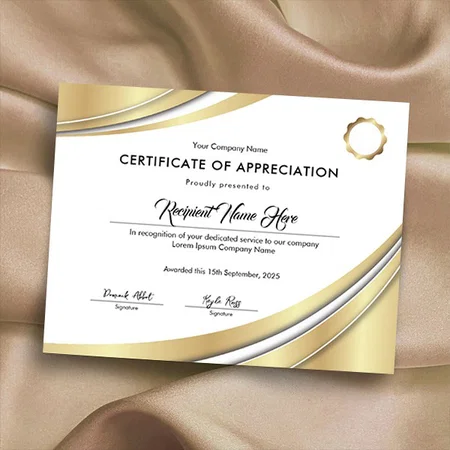 Certificate of Appreciation Customized Horizontal Landscape Certificate