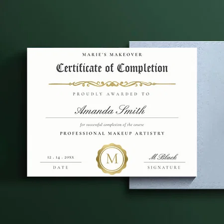 Black White Gold Certificate of Completion Award Customized Horizontal Landscape Certificate