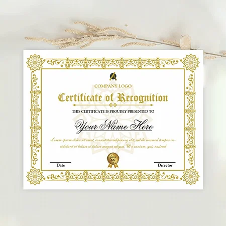 White Gold Certificate Of Recognition Customized Horizontal Landscape Certificate
