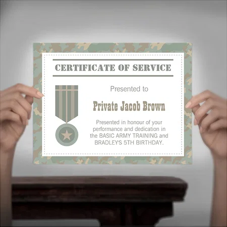 Army Certificate of Service Thank You Appreciation Customized Horizontal Landscape Certificate