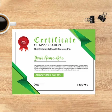 White Green Printable Certificate Template Customized Horizontal Landscape Certificate