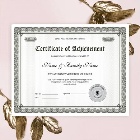 Grey Certificate Of Achievement Customized Horizontal Landscape Certificate