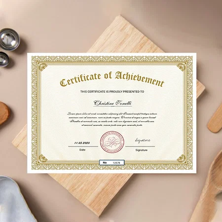 Gold Certificate Of Achievement Customized Horizontal Landscape Certificate