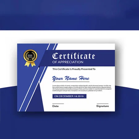 Blue Printable Certificate Of Appreciation Customized Horizontal Landscape Certificate