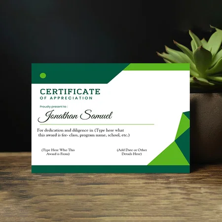 Certificate of Appreciation Customized Horizontal Landscape Certificate