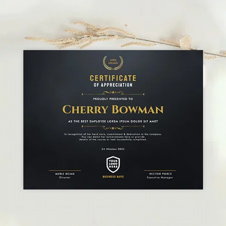 Black Modern Business Logo Award Template Customized Horizontal Landscape Certificate