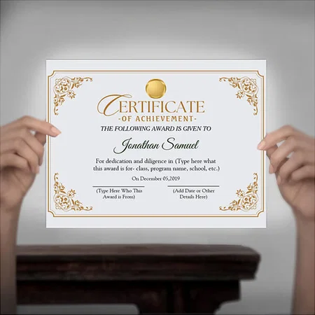 White Gold Certificate of Appreciation Customized Horizontal Landscape Certificate
