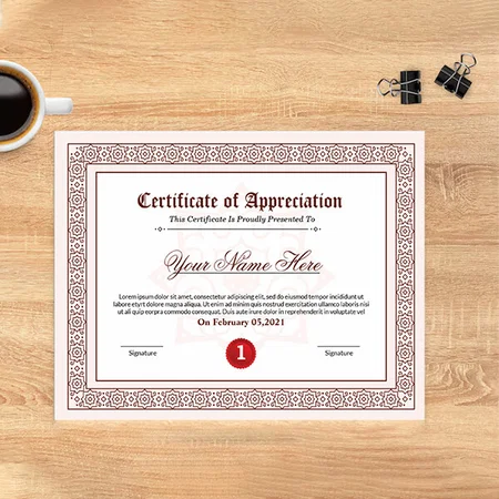 Pink Certificate Of Appreciation Customized Horizontal Landscape Certificate
