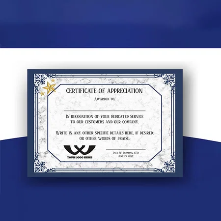 Certificate of Appreciation Staff Employee Award Customized Horizontal Landscape Certificate