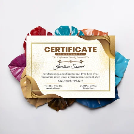 Certificate of Appreciation Customized Horizontal Landscape Certificate