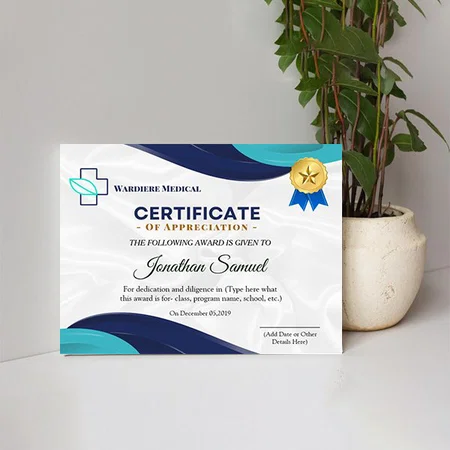Blue Certificate of Appreciation Customized Horizontal Landscape Certificate