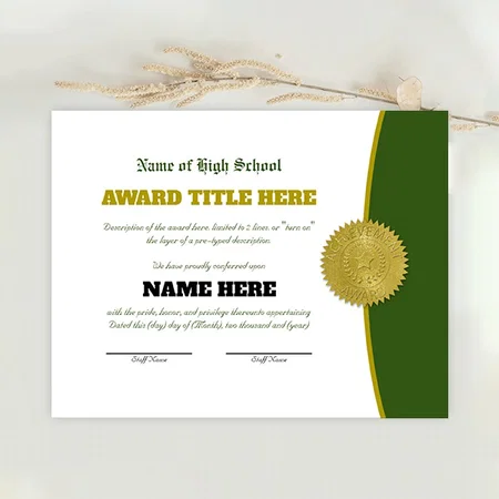 Sports Award Certificate Customized Horizontal Landscape Certificate