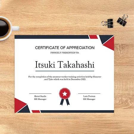 Red Blue Certificate of Appreciation Template Customized Horizontal Landscape Certificate