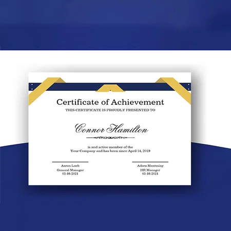 Blue Gold Certificate of Appreciation Template Customized Horizontal Landscape Certificate