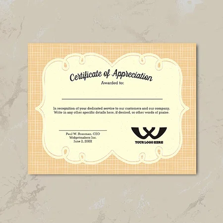 Brown White Certificate of Appreciation Employee Award Customized Horizontal Landscape Certificate
