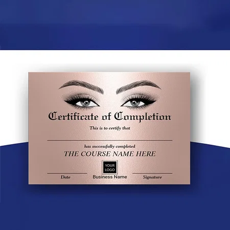Rose Gold Eyelash Certificate of Completion Award Customized Horizontal Landscape Certificate