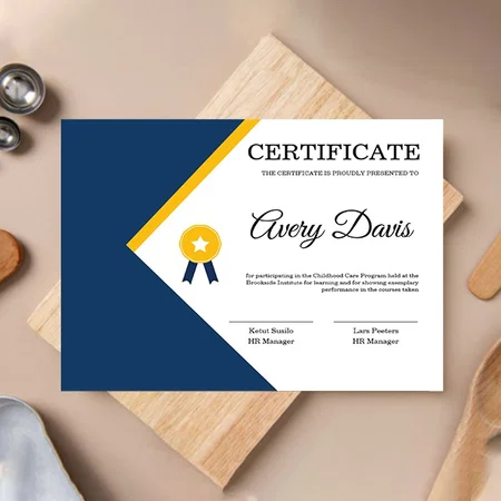 Blue Yellow Certificate of Appreciation Template Customized Horizontal Landscape Certificate