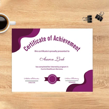 Purple Certificate of Appreciation Customized Horizontal Landscape Certificate