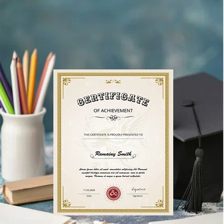 Vintage Gold Frame Certificate Of Achievement Customized Vertical Portrait Certificate