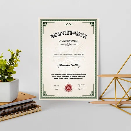 Printable Certificate Template Of Achievement Customized Vertical Portrait Certificate