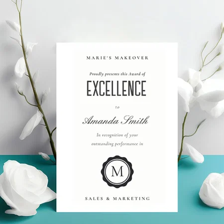Black & White Minimal Logo Award of Excellence Customized Vertical Portrait Certificate
