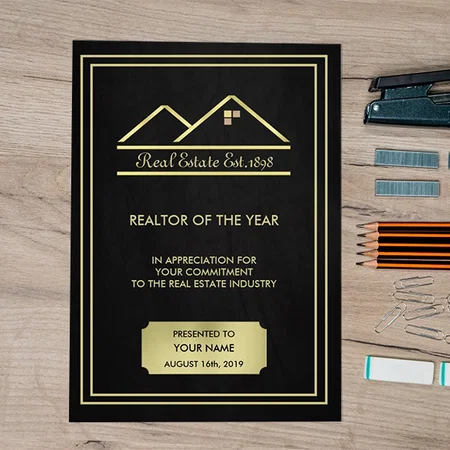 Realtor Award Customized Vertical Portrait Certificate