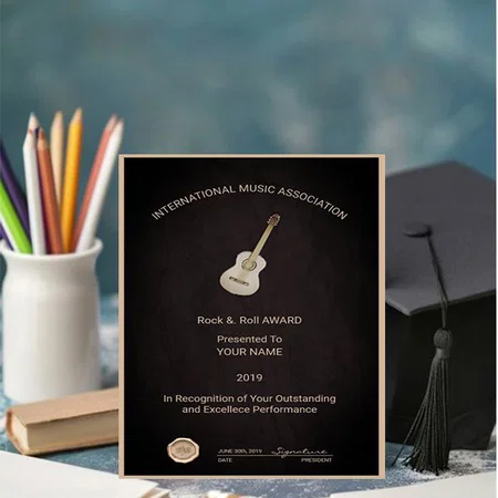 Guitar Award Customized Vertical Portrait Certificate