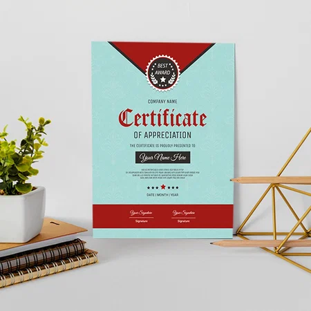 Red Blue Printable Certificate Template Customized Vertical Portrait Certificate