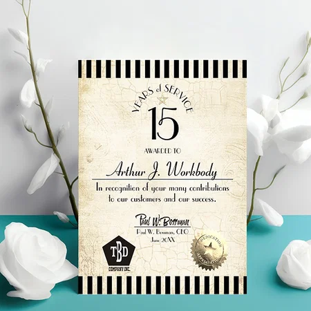 Aged Stone Gold Employee Anniversary Certificate Customized Vertical Portrait Certificate