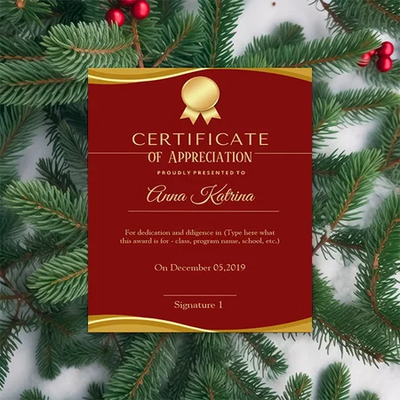 Red Gold Certificate of Attendance Customized Vertical Portrait Certificate