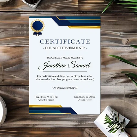 Blue Certificate of Appreciation Customized Vertical Portrait Certificate