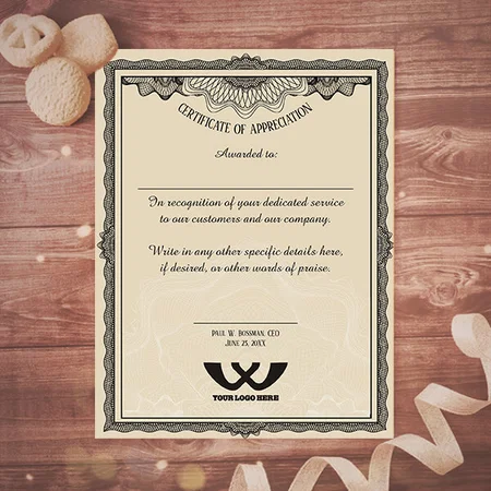 Certificate of Appreciation Staff Employee Award Customized Vertical Portrait Certificate