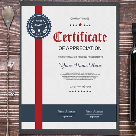 Blue Red Printable Certificate Of Appreciation Customized Vertical Portrait Certificate