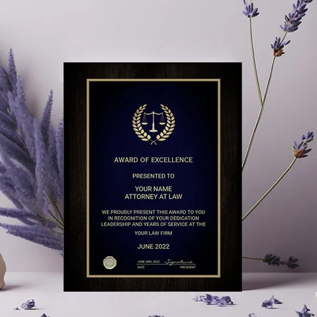 Justice Scale Award Customized Vertical Portrait Certificate