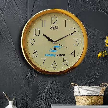 Golden Customized Ajanta Plastic Abstract Quartz Analog Wall Clock - 26 x 26 Cm
