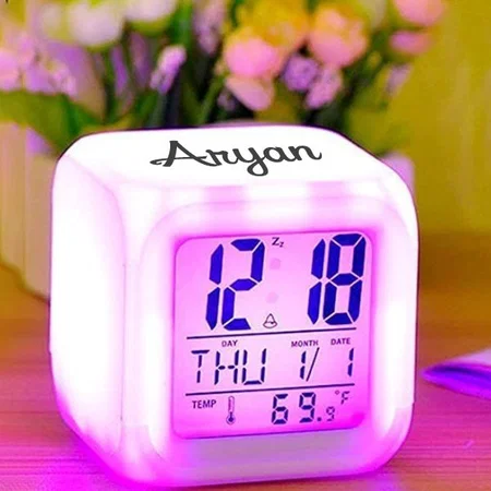 Customized Plastic Digital Multicolour Changing Clock | Digital LED Alarm Clock For Table Home Desk Night Table | With Temperature/Day/Month/Date/Time/Alarm