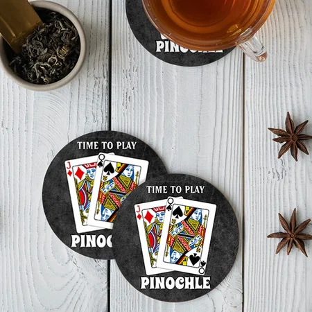 Time to Play Card Design Customized Photo Printed Circle Tea & Coffee Coasters