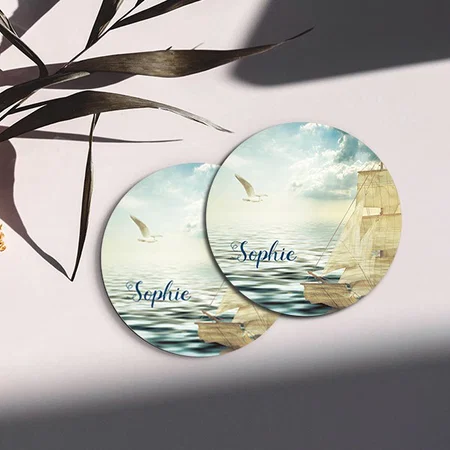 Brigantine Sailboat and Seagulls
 Customized Photo Printed Circle Tea & Coffee Coasters