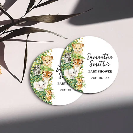 Wild One Animal Safari Baby Shower Customized Photo Printed Circle Tea & Coffee Coasters