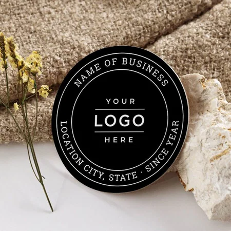 Round Black Business Logo Branded Customized Photo Printed Circle Tea & Coffee Coasters